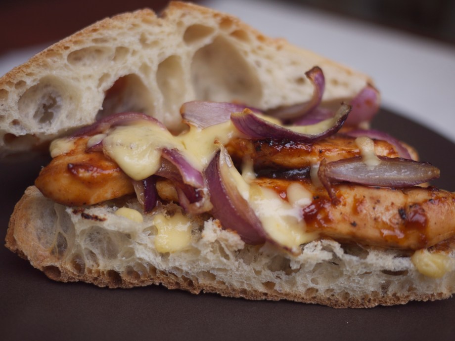 Kiwi+Peach: BBQ Chicken and Caramelized Onion Sandwich