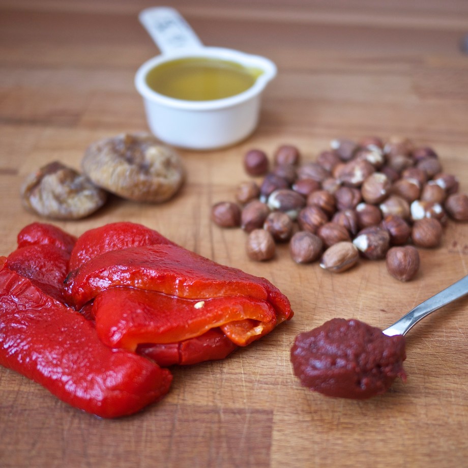 Roasted Red Pepper Pesto with Hazelnut and Figs from Kiwi and Peach